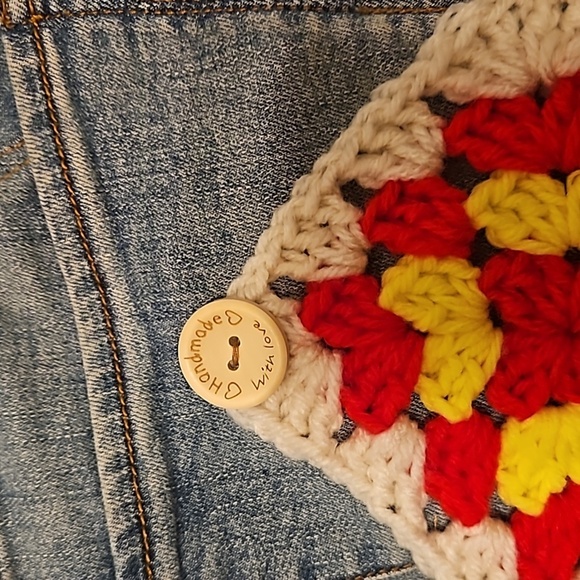 Hand Crafted Upcycled Denim Crochet Shorts Granny Square Handmade High rise 29 - Picture 10 of 17